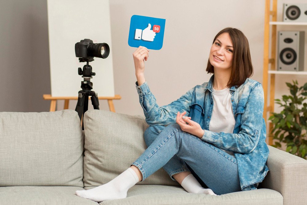 Beautiful woman recording for personal blog