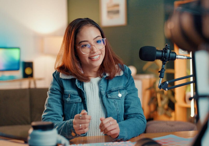 woman live streaming talking for broadcast